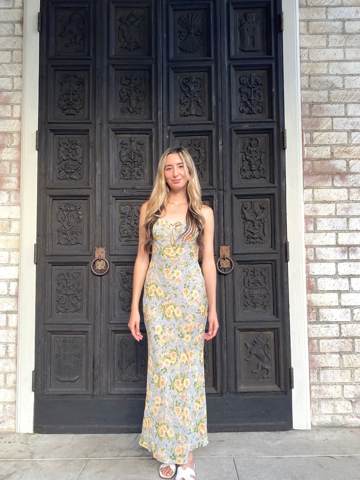 Grey Lace Floral Maxi Dress