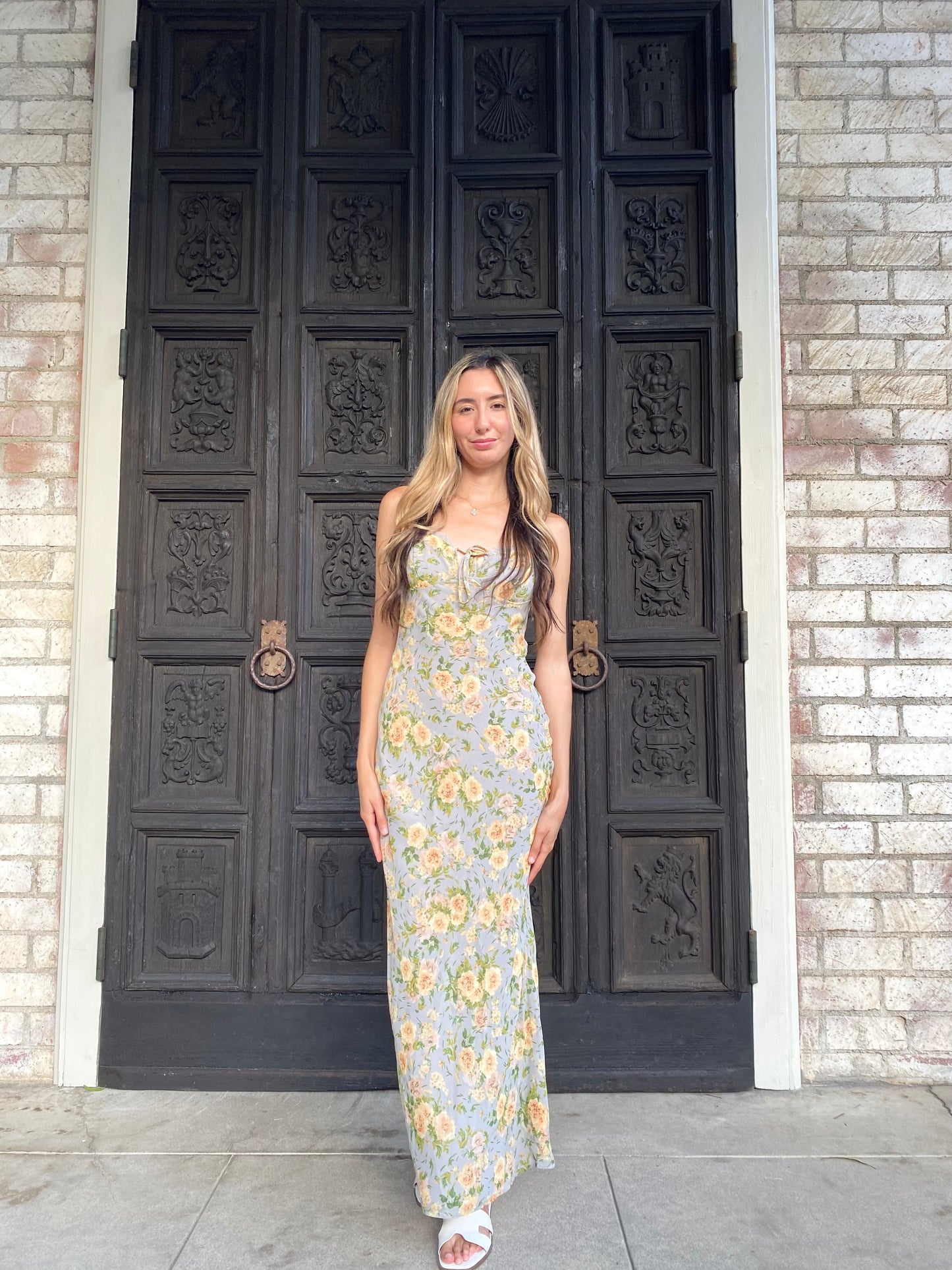 Grey Lace Floral Maxi Dress